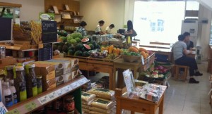 A few tables available in the corner of the Lemon Farm Organic Store