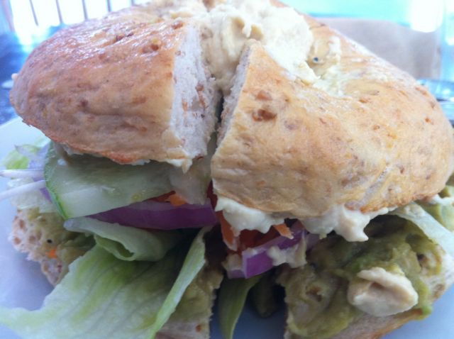 Vegan Food Porn: Hummus and Avocado Laced Veggie Monger at Bangkok Bagel Bakery