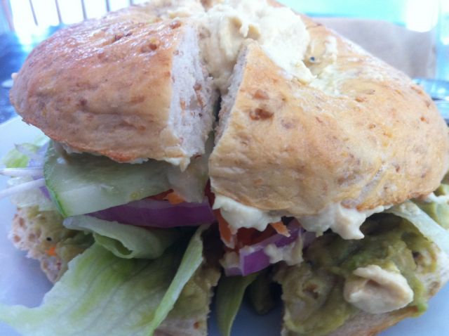 Vegan Food Porn: Hummus and Avocado Laced Veggie Monger at Bangkok Bagel Bakery