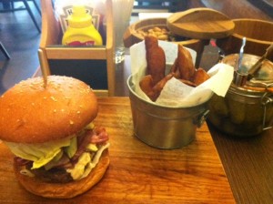 Firehouse Pub's cutting board and condiment spread