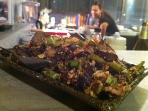 Thai style aubergine and crunchy coconut salad.