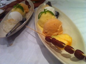 Train of homemade Thai style ice cream scoops.