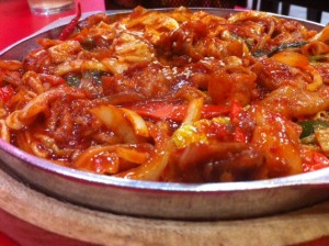 Giant spicy chicken hot plate.