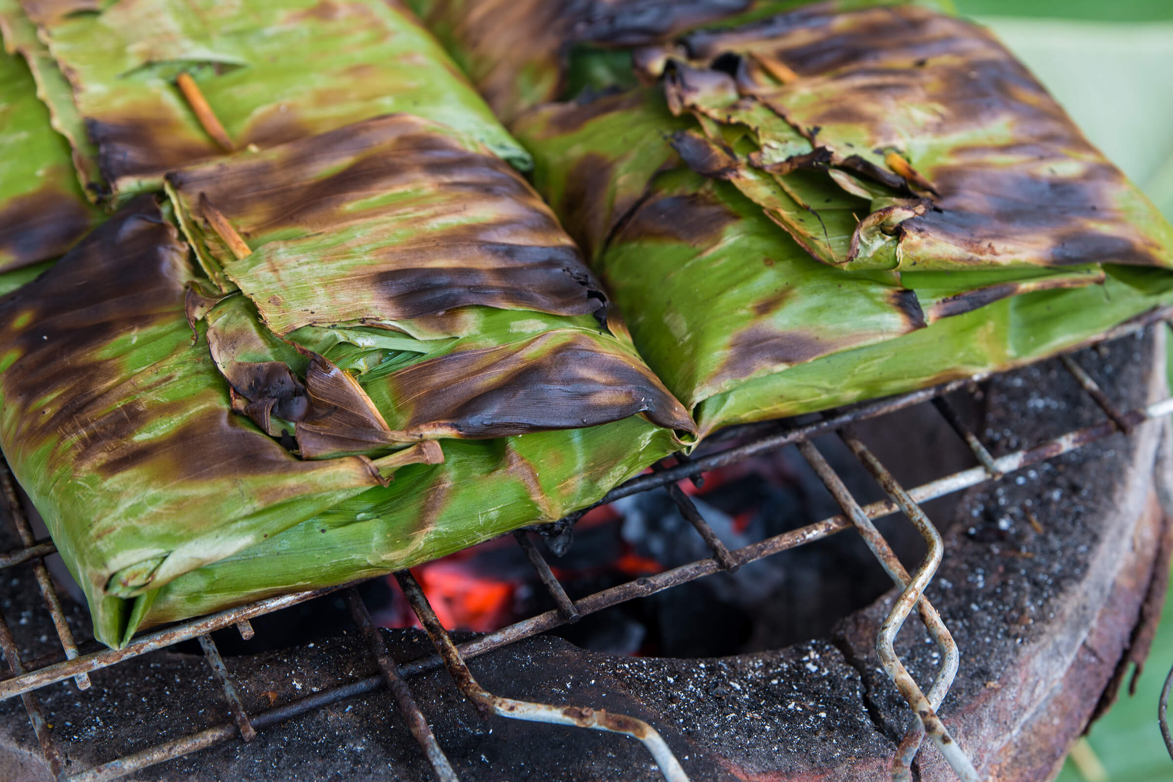 Salmon in banana leaves