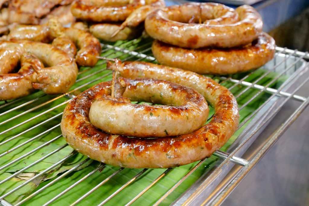 Sai Oua Best Northern Thai Sausage at Mae Hia Market in Chiang Mai